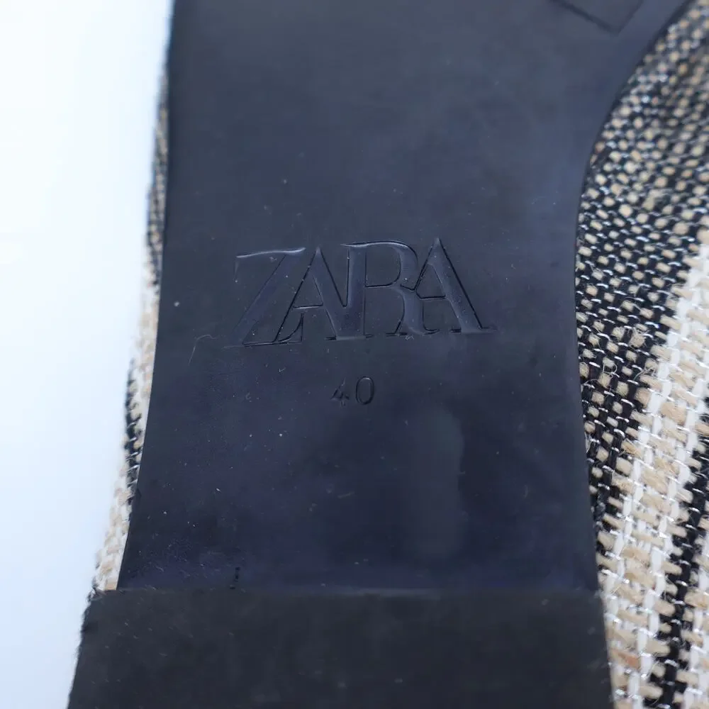 ZARA Woven Stripe Pointed Toe Flat Black and White Lagenlook Women's 40/US 9